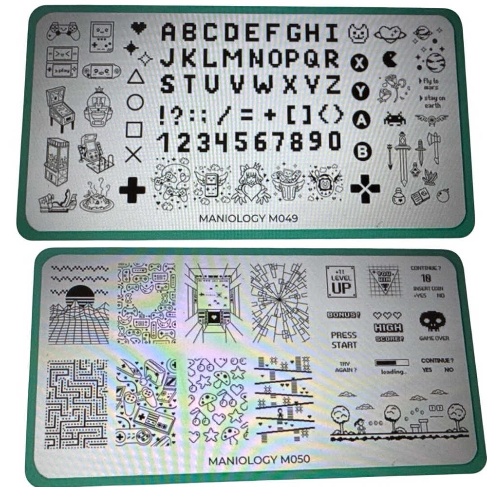 Maniology Nail Stamping Plates M049 M050 Retro Gaming 8-Bit New Set of 2